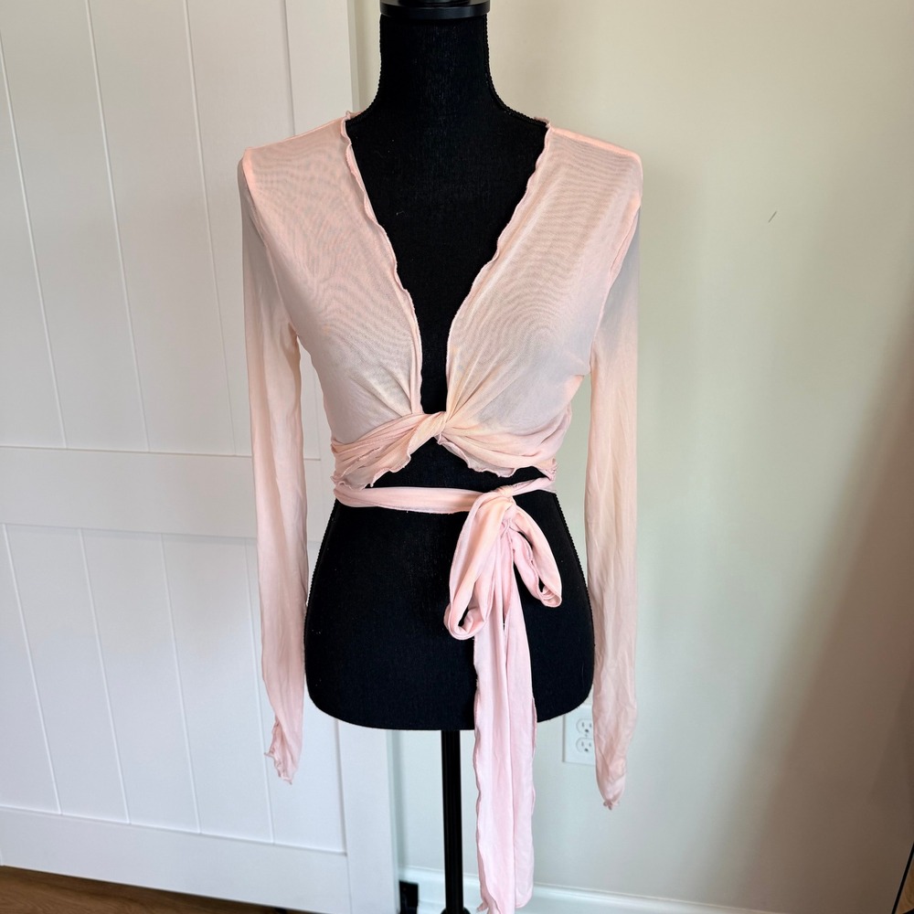 REVOLVE Lovers and Friends Pink Mesh Long Sleeve Wrap Crop Top Size L